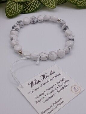 White Howlite Healing Crystal Beaded Stretch Bracelet